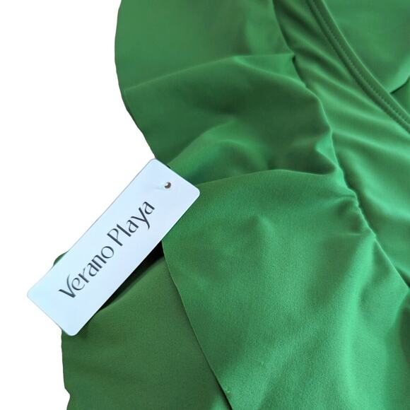 Vibrant Green One-Shoulder Ruffle One Piece - Picture 3 of 10